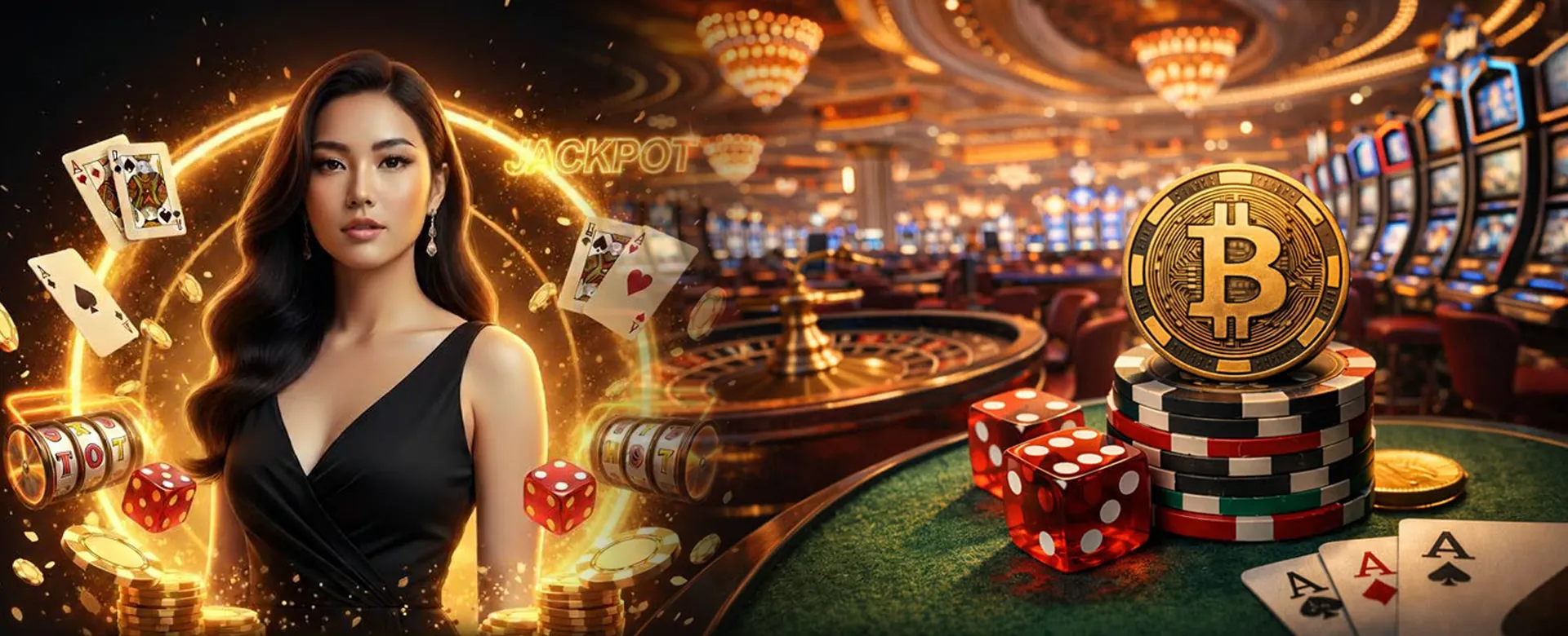 VIP777 Live Casino dealers and gaming table with gold accents